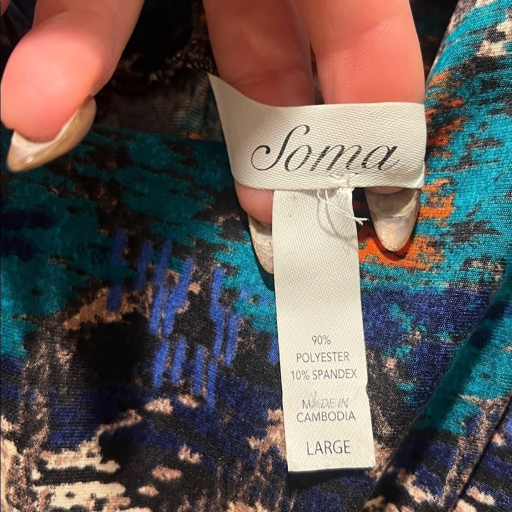 Soma Womens Maxi Dress Empire Waist coastal lounge Boho Stretchy  Large - Picture 6 of 9